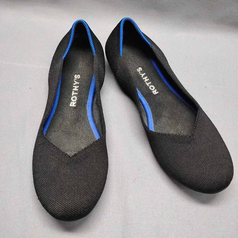 Rothys The Point Black Solid Knit Pointed Toe Flats Shoes Womens Size 8